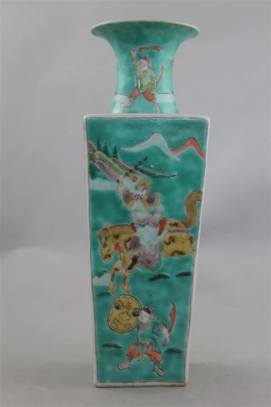 A Chinese famille verte square tapering vase, c.1900, 28cm.